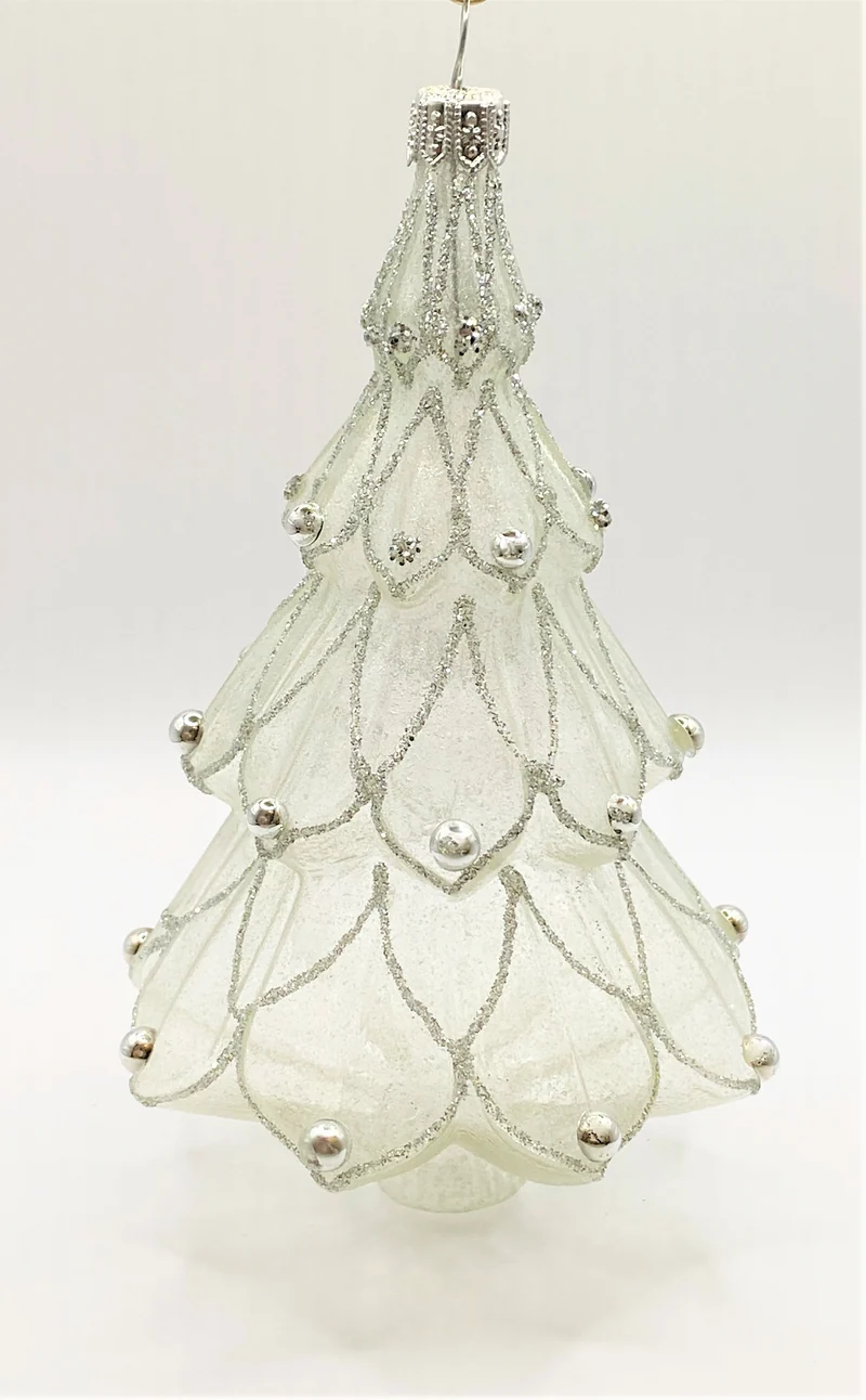 Weihnachtsbaum transparent mit silbernem Glimmer und Schmucksteinen