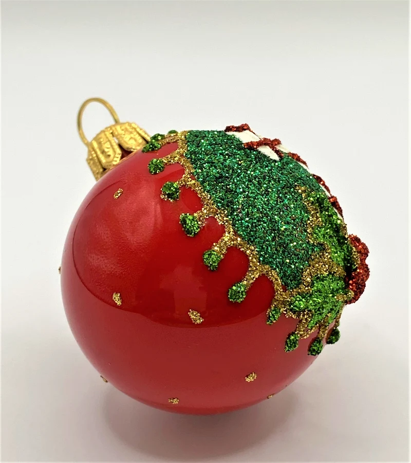 Kleine rote Kugel mit Candy-Cane-Motiv