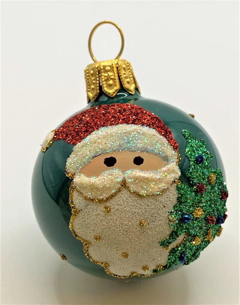 Kleine petrolfarbene Kugel mit Weihnachtsmann-Motiv