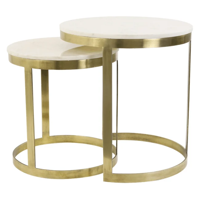 Beistelltisch 2er-Set PERLATO Marmor weiß-antik Bronze