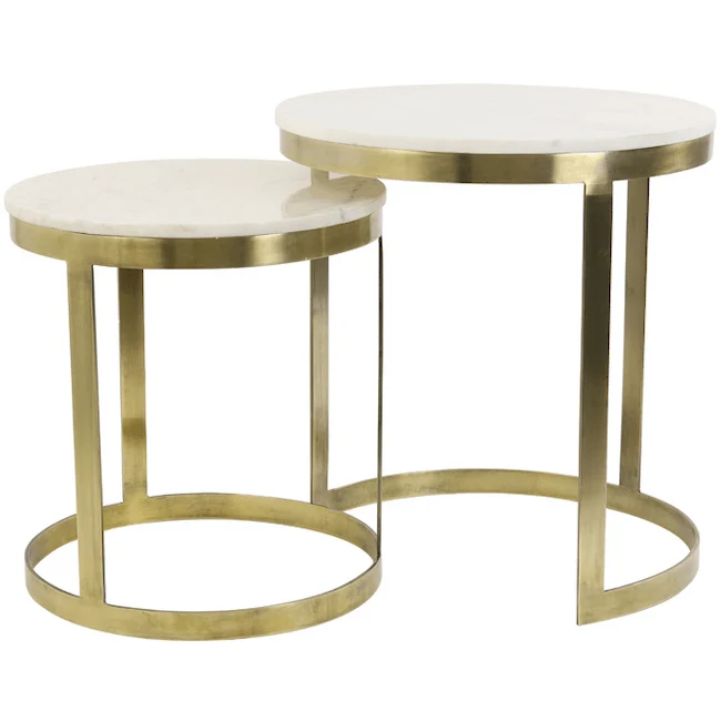 Beistelltisch 2er-Set PERLATO Marmor weiß-antik Bronze