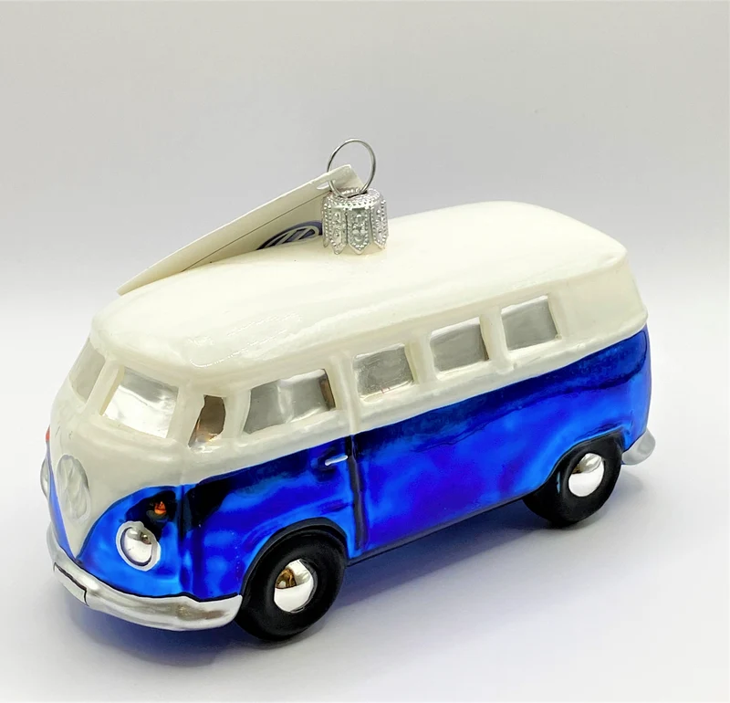 VW-Bus blau mit weissem Dach