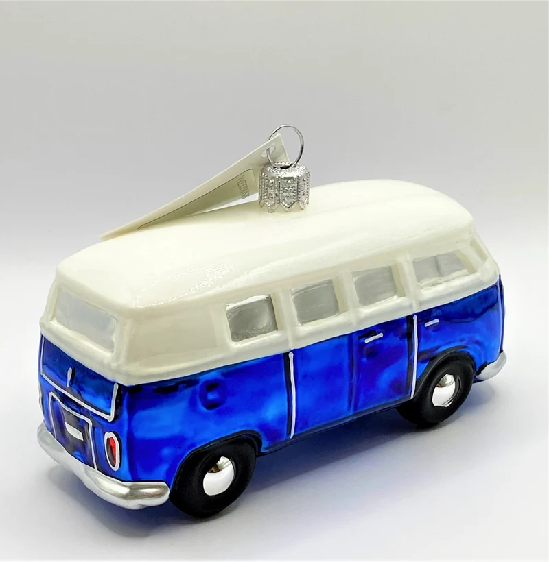 VW-Bus blau mit weissem Dach