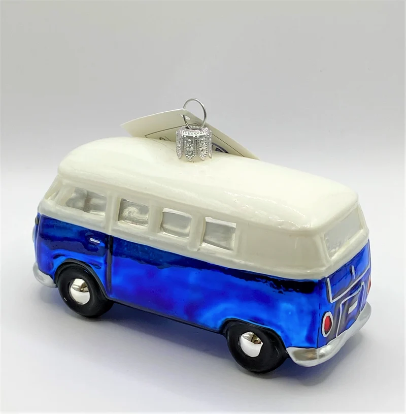 VW-Bus blau mit weissem Dach