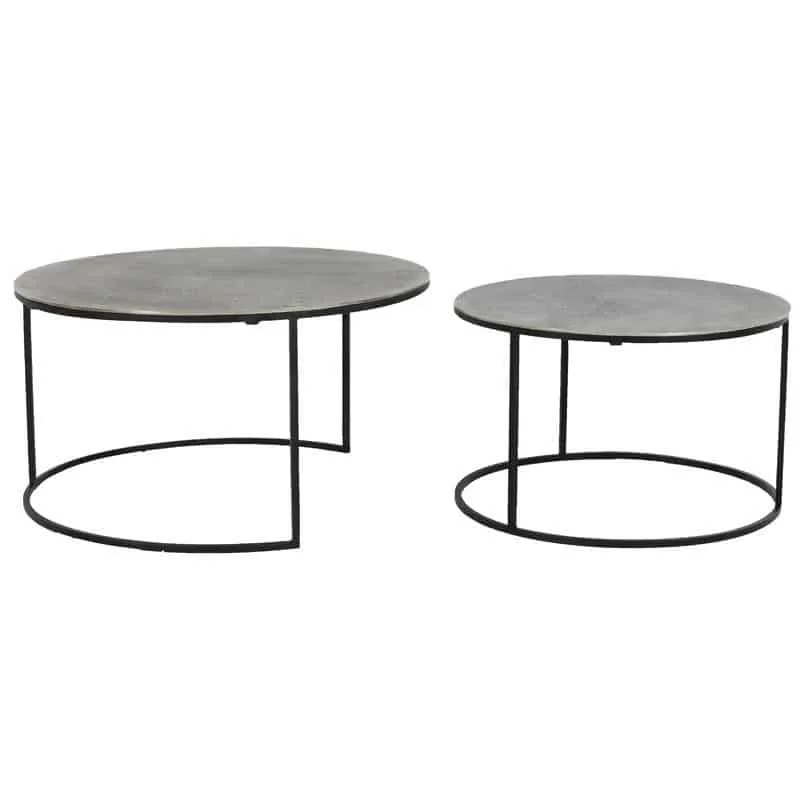 Couchtisch RENGO Textur antik Blei silber 2er-Set