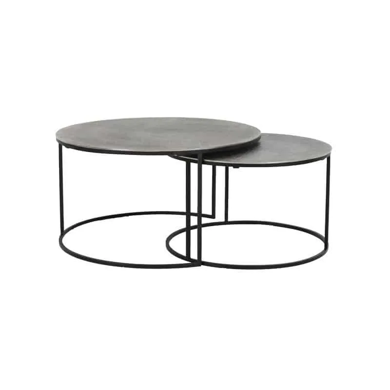 Couchtisch RENGO Textur antik Blei silber 2er-Set