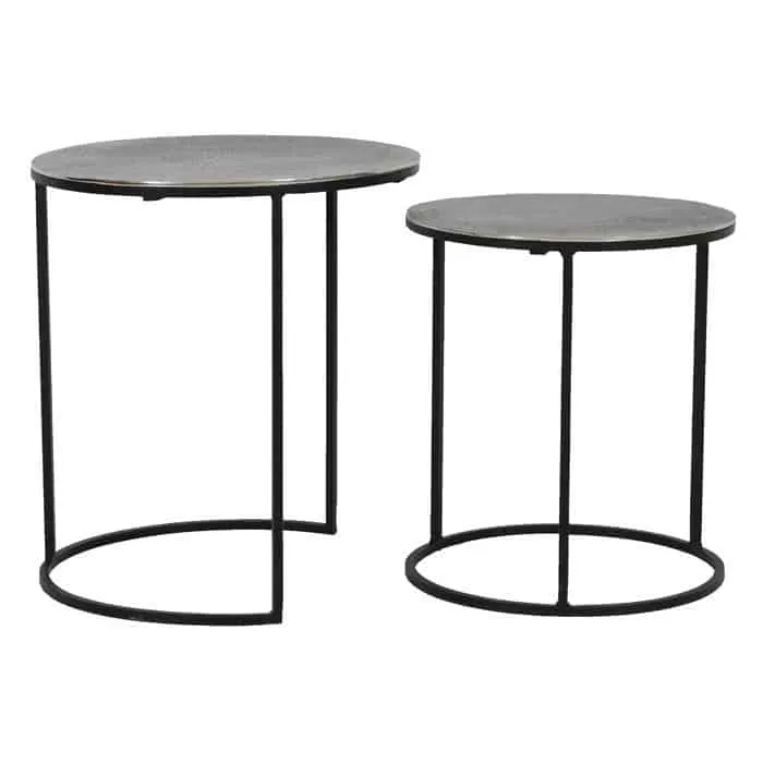 Beistelltisch RENGO Textur antik Blei silber 2er-Set