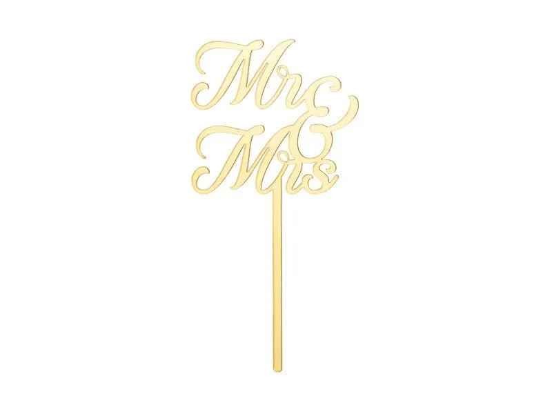 Goldener Tortenaufsatz „Mr & Mrs“, 16,5 cm