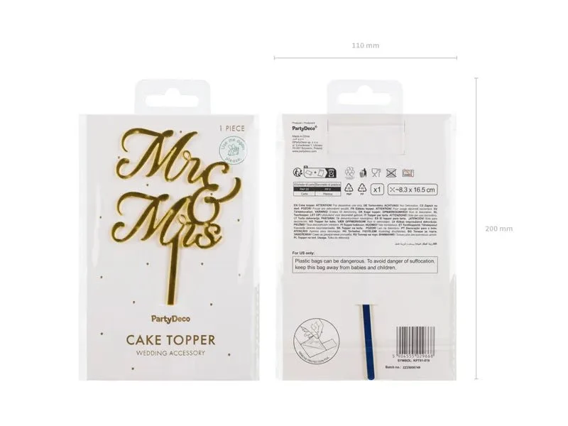 Goldener Tortenaufsatz „Mr & Mrs“, 16,5 cm