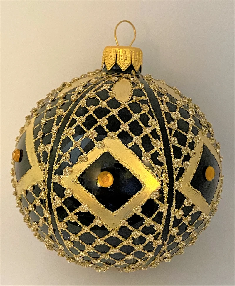Kugel schwarz mit Gold-Gittermuster
