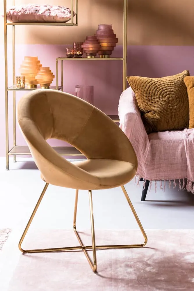 Stuhl CHARLIE Samt Karamel + Gold
