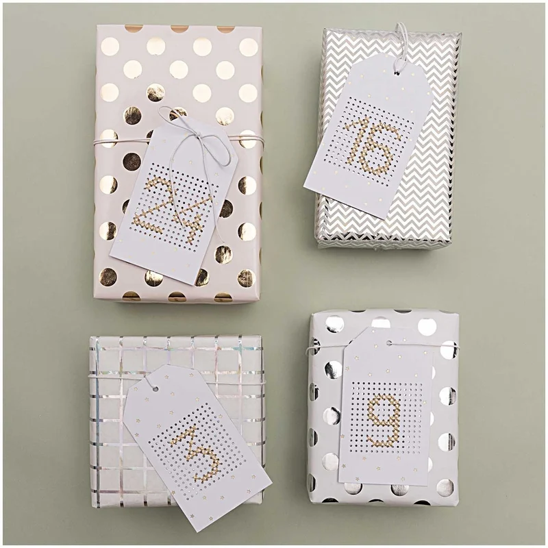 Rico Design Geschenkpapier rosa, Punkte gold
