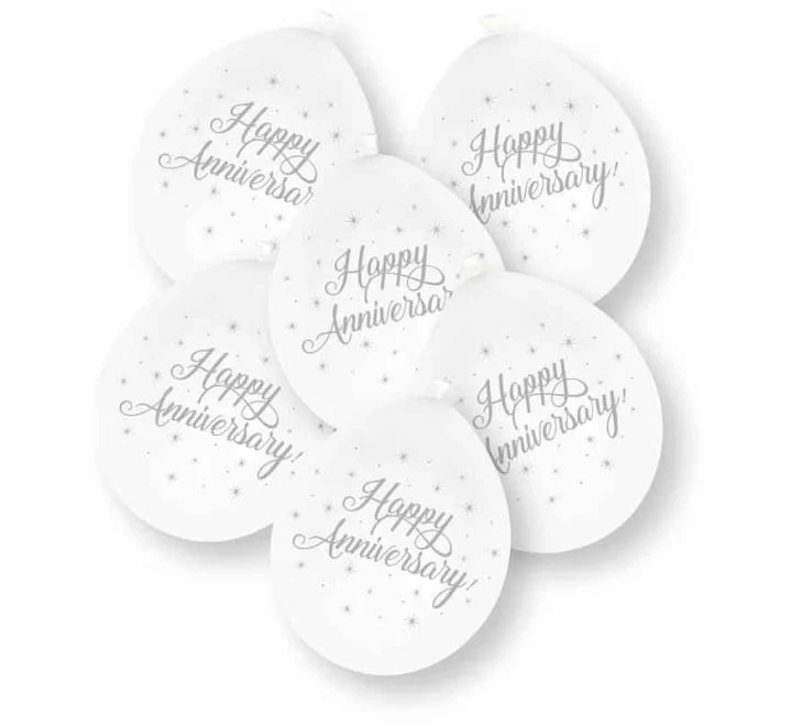 „Happy Anniversary“-Ballons, weiß, 23 cm, 10 Stück