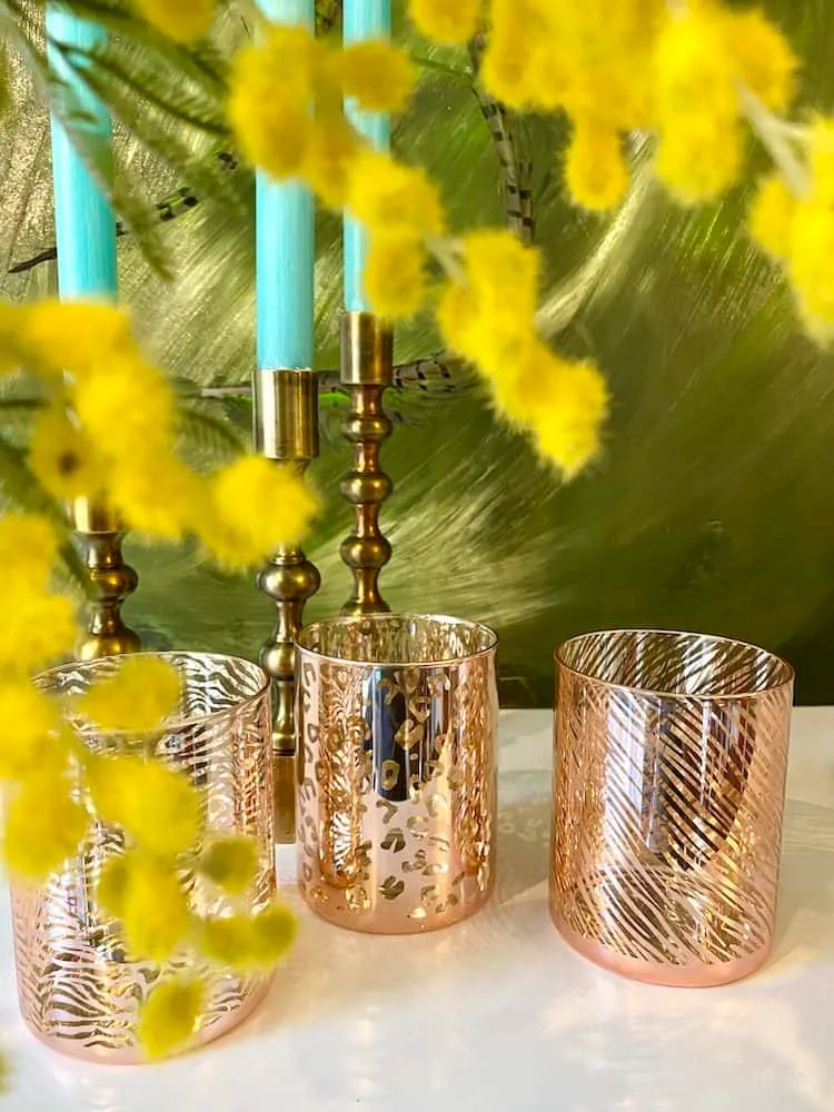 Teelichthalter PENZA Safari Glas Ziegelrot-gold 3er-Set