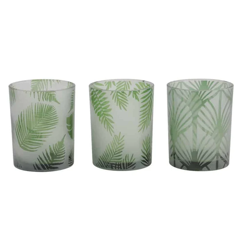 Teelichthalter FOLHAS Glas grün 3er-Set