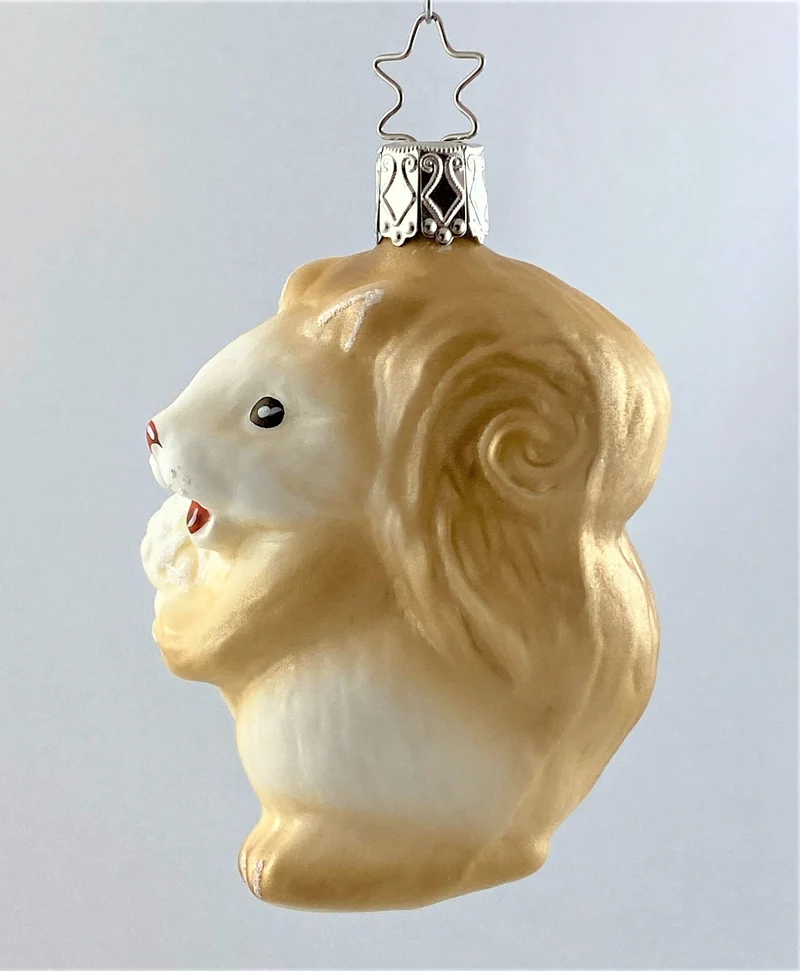 Verschmitztes Eichhörnchen mit Eichel, beige
