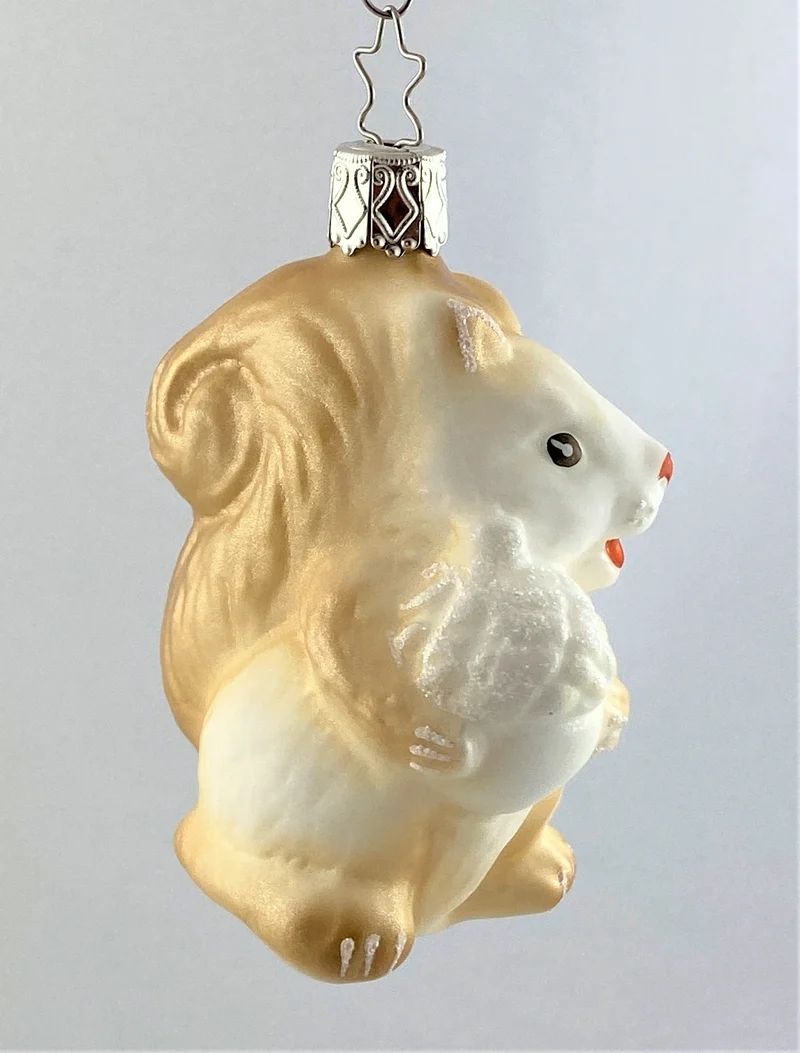 Verschmitztes Eichhörnchen mit Eichel, beige