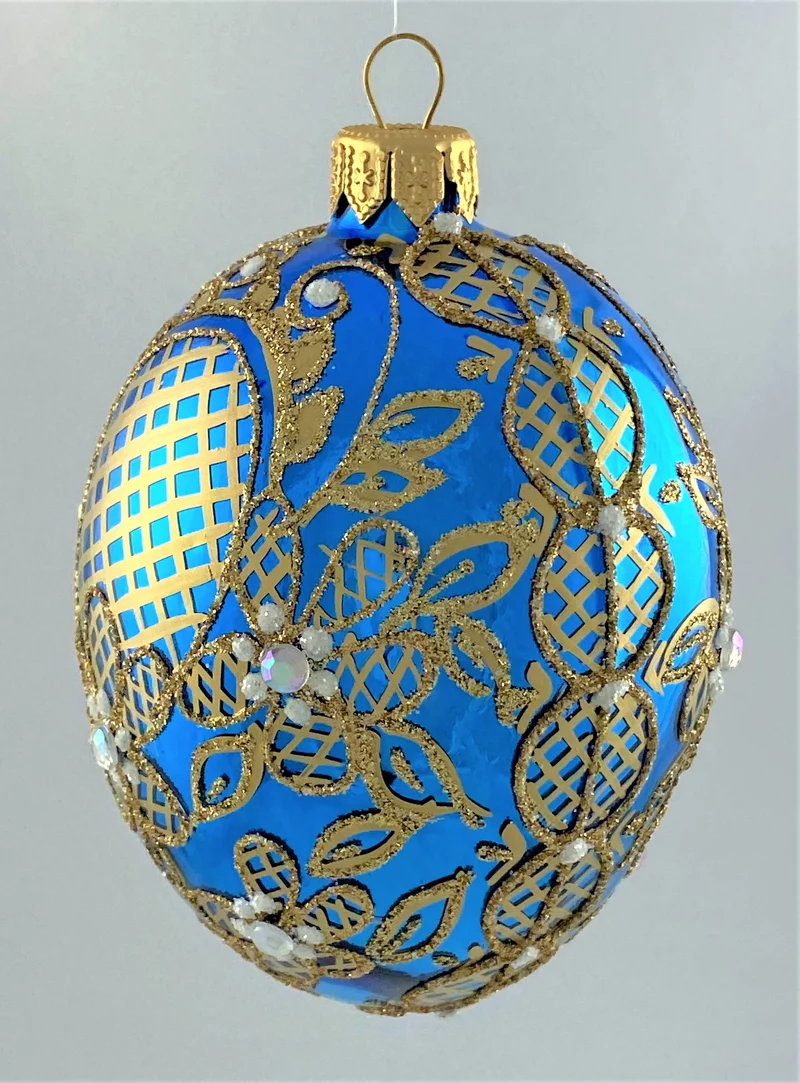 Faberge-Ei glänzend blau mit üppigem Gold-Dekor