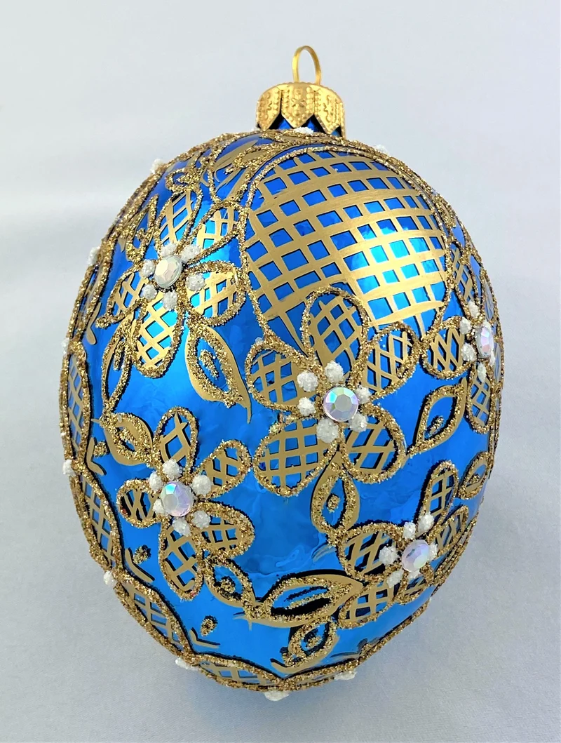 Faberge-Ei glänzend blau mit üppigem Gold-Dekor