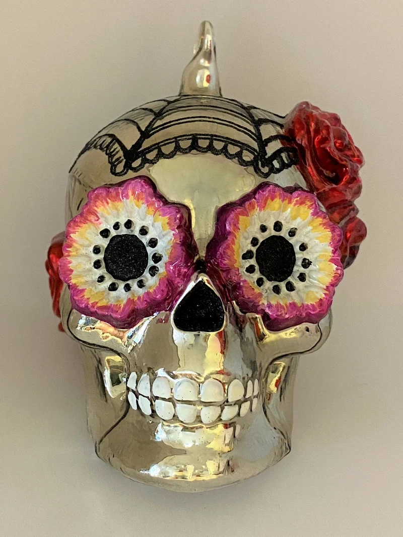 Totenschädel mit geblümten Augen, Mexican Skull, silber, KOMOZJA MOSTOWSKI