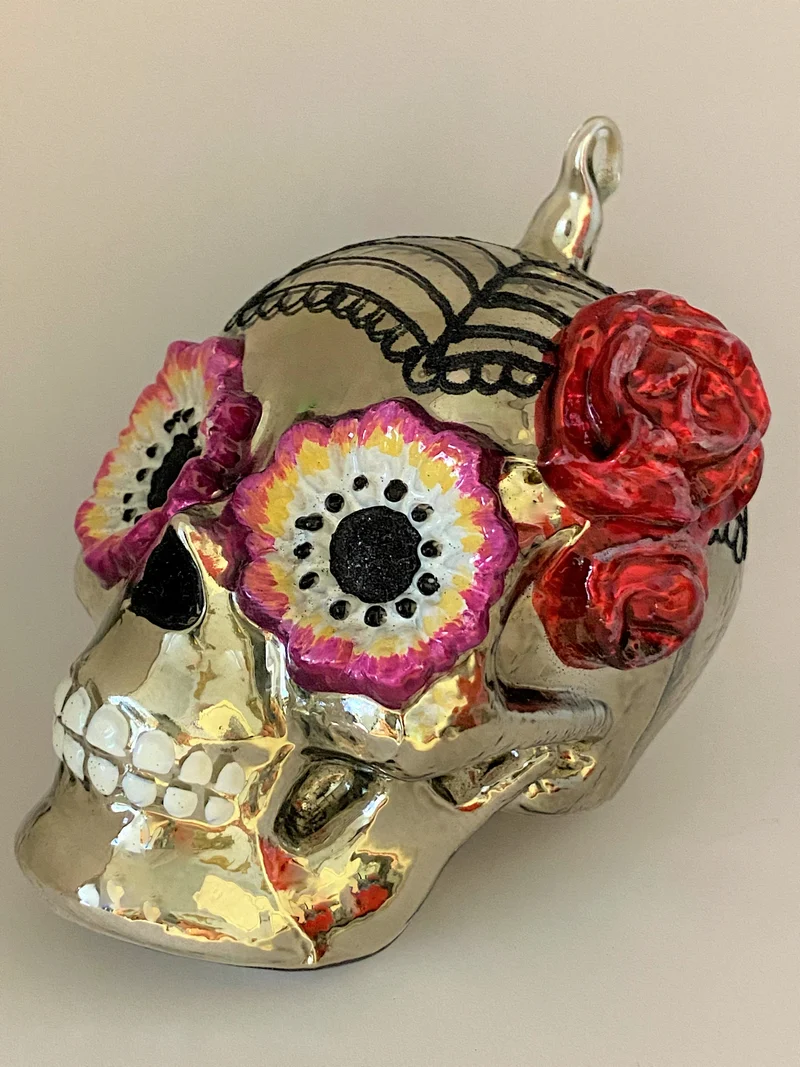 Totenschädel mit geblümten Augen, Mexican Skull, silber, KOMOZJA MOSTOWSKI