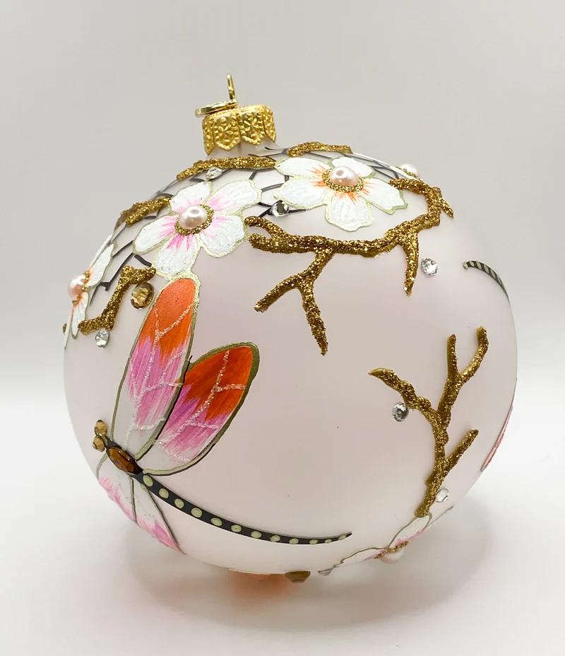 Kugel mit Libellen und Kirschblüten-Dekor, GlitterLab