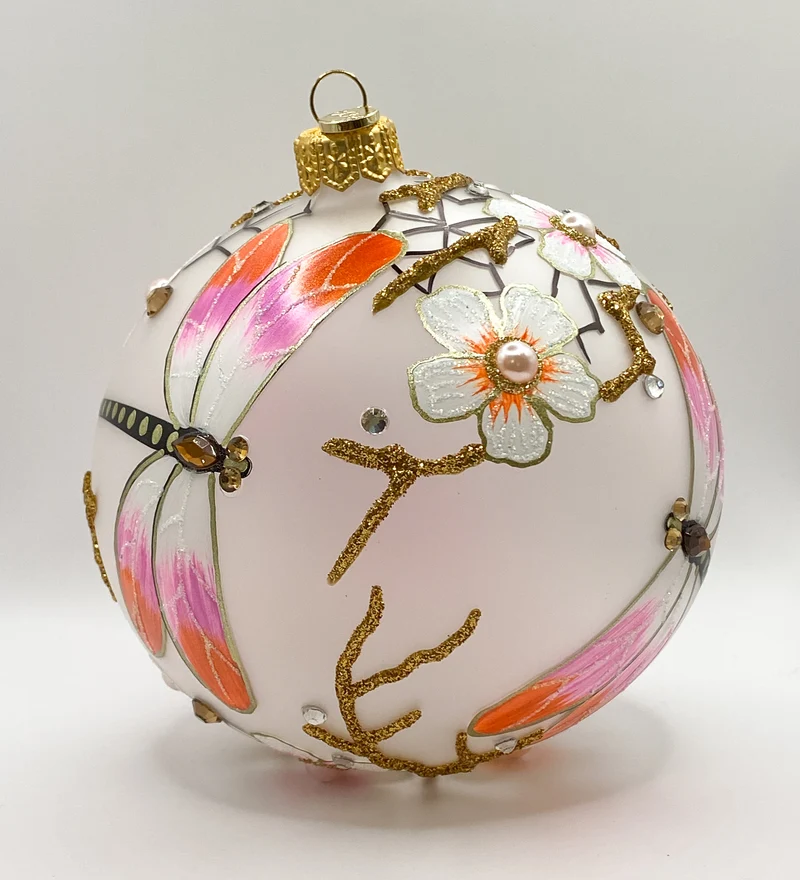 Kugel mit Libellen und Kirschblüten-Dekor, GlitterLab