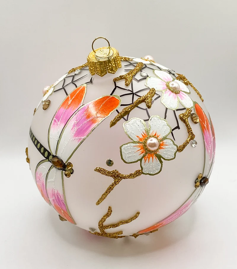 Kugel mit Libellen und Kirschblüten-Dekor, GlitterLab