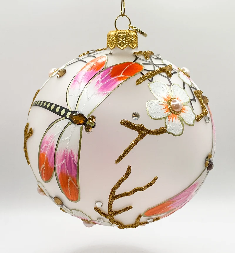 Kugel mit Libellen und Kirschblüten-Dekor, GlitterLab