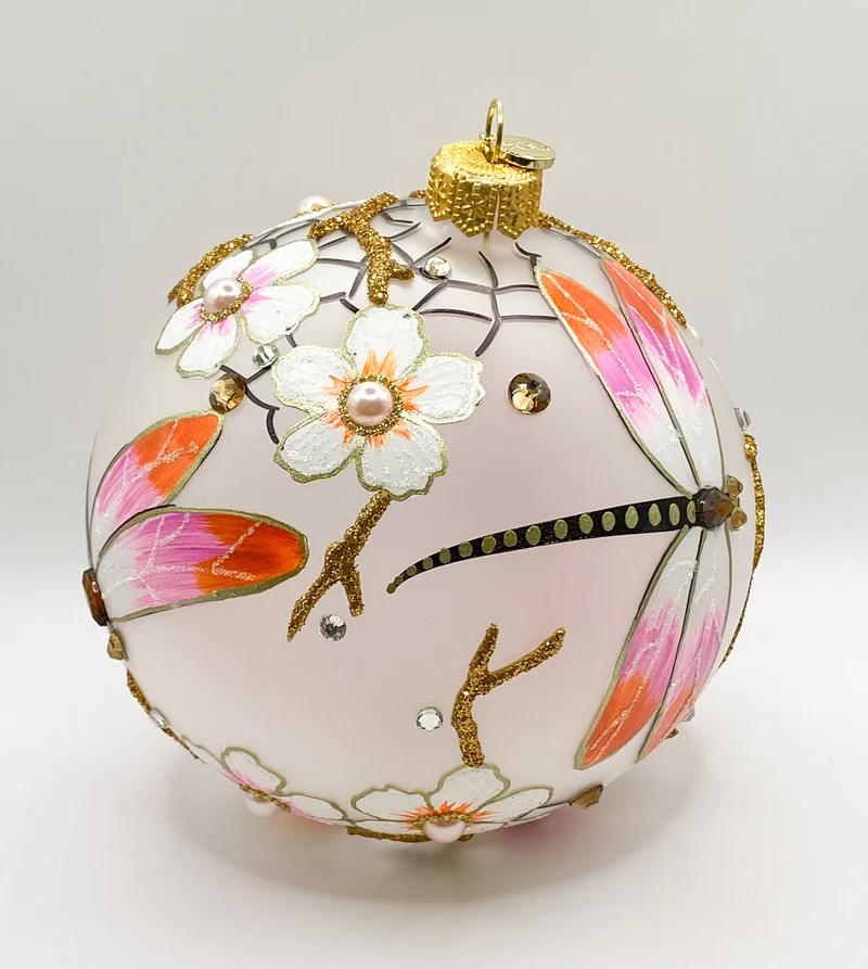 Kugel mit Libellen und Kirschblüten-Dekor, GlitterLab