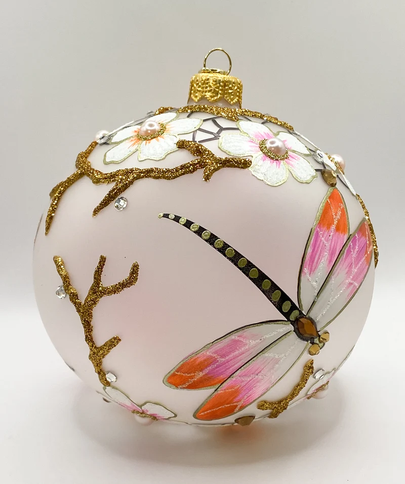 Kugel mit Libellen und Kirschblüten-Dekor, GlitterLab