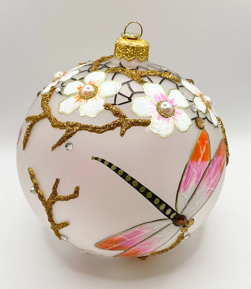 Kugel mit Libellen und Kirschblüten-Dekor, GlitterLab