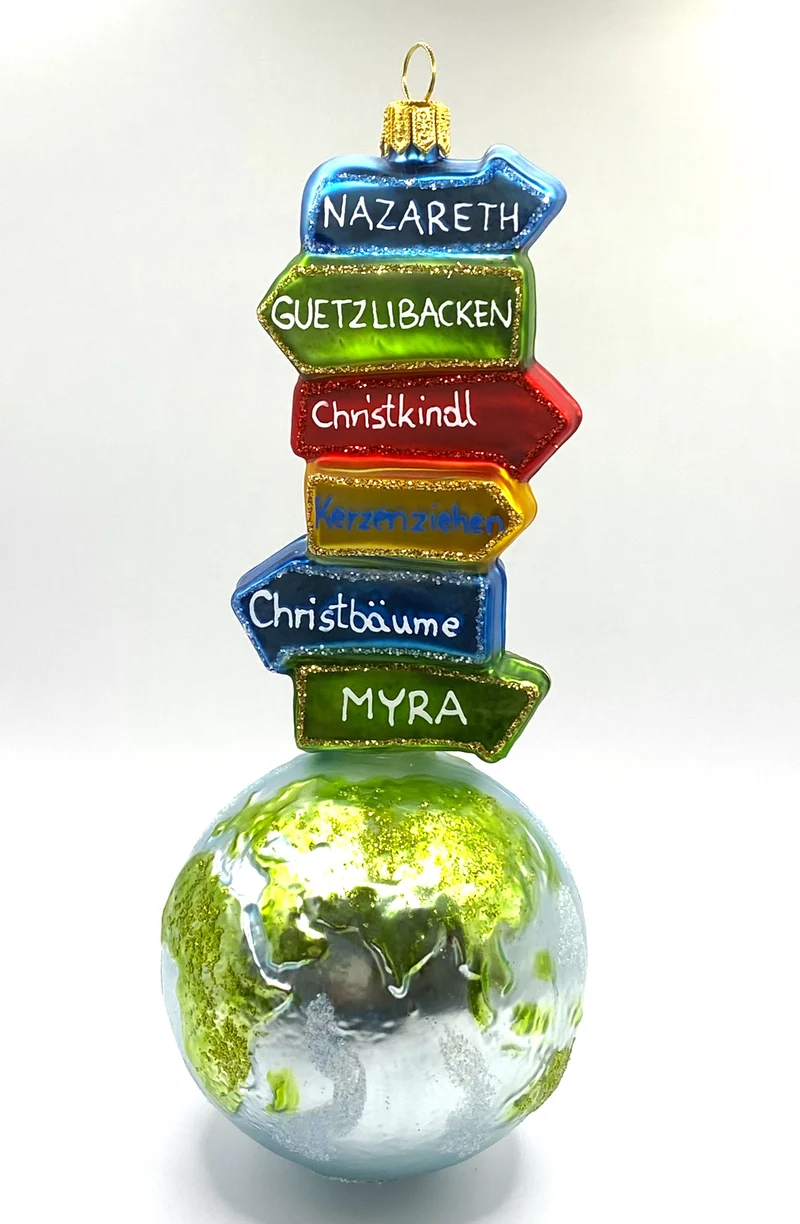 Globus mit Wegweiser
