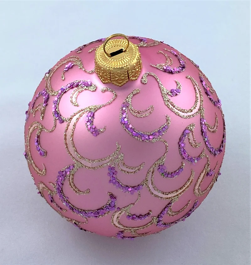 Kugel rosa mit Glitzer-Rocaillen