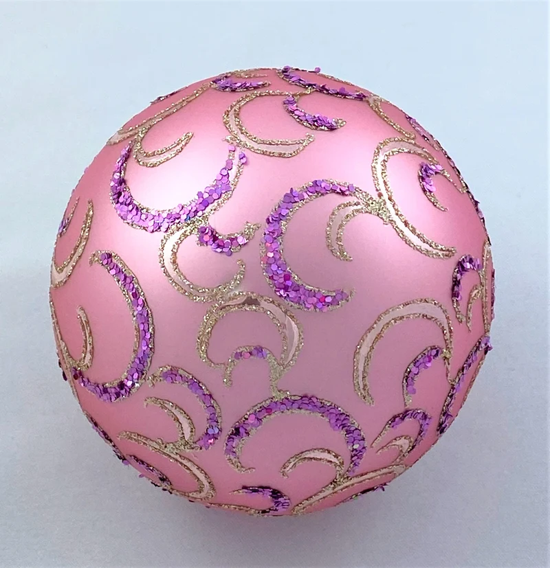 Kugel rosa mit Glitzer-Rocaillen