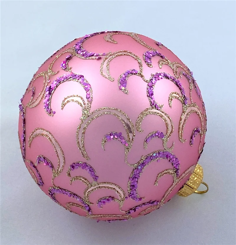 Kugel rosa mit Glitzer-Rocaillen