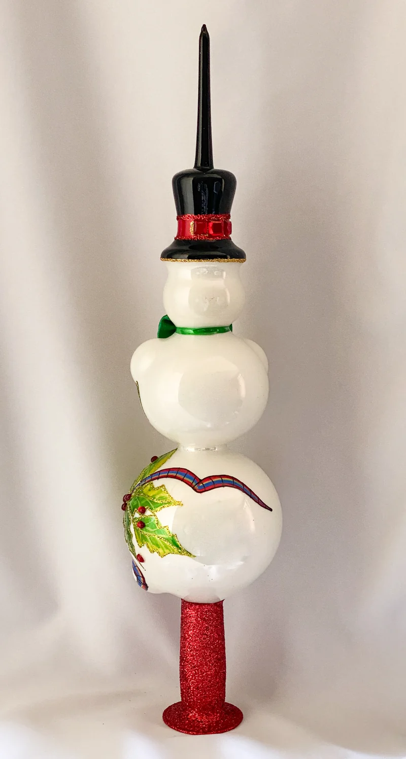 Spitze mit Schneemann und Ilex Dekor