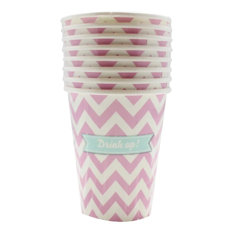 Rosa Becher gestreift 266ml 8Stk