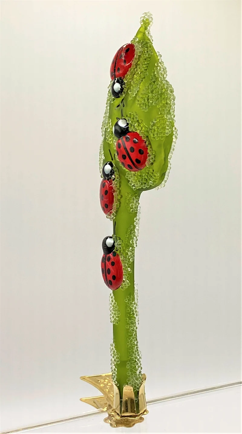Marienkäferchen krabbeln am Blatt, Glücks-Käfer