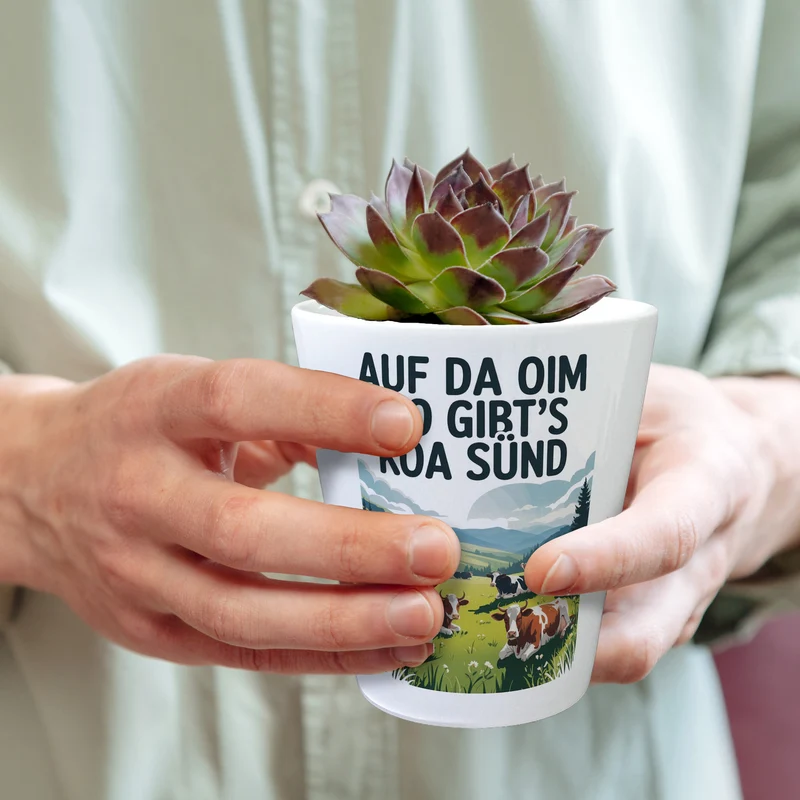 Auf da Oim, do gibt's koa Sünd Blumentopf Berglandschaft mit Kühen