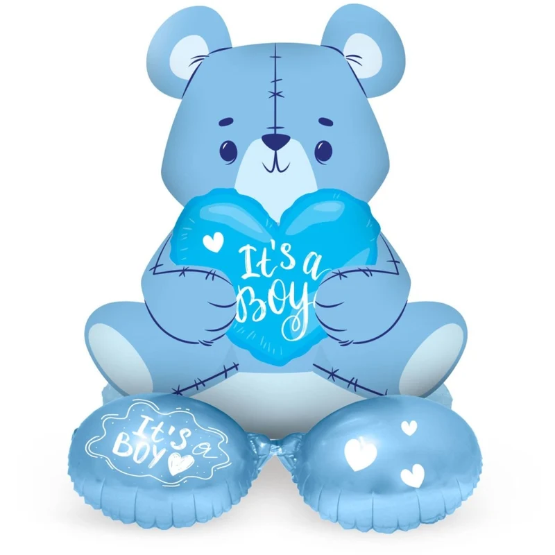 Geburt-Folienballon, blau, Bär, „It’s a Boy“, 61 cm