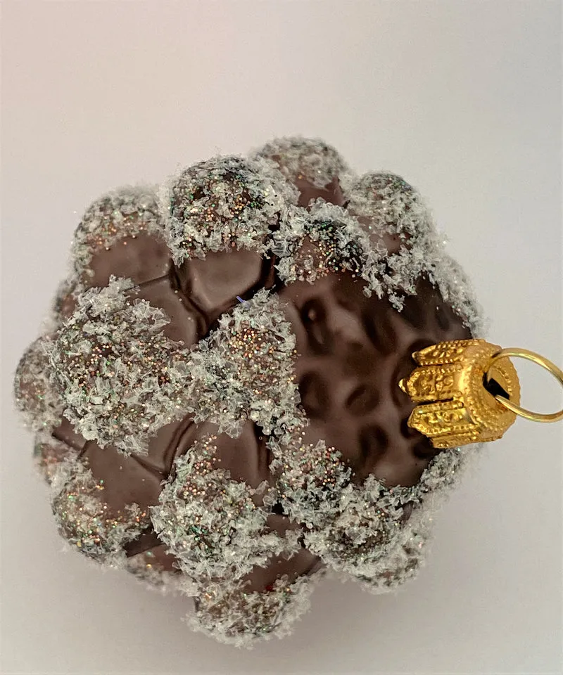 Brauner Föhren-Zapfen mit Frostglimmer