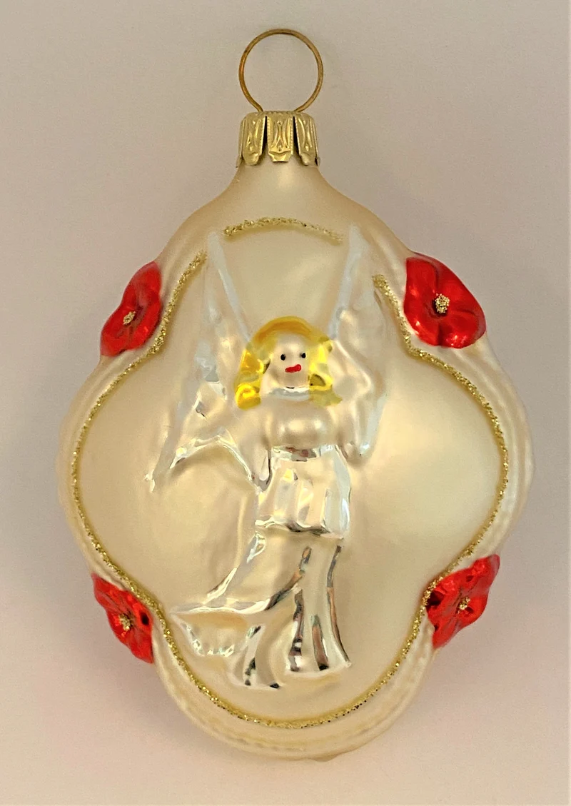 Medaillon mit Engel und roten Blüten