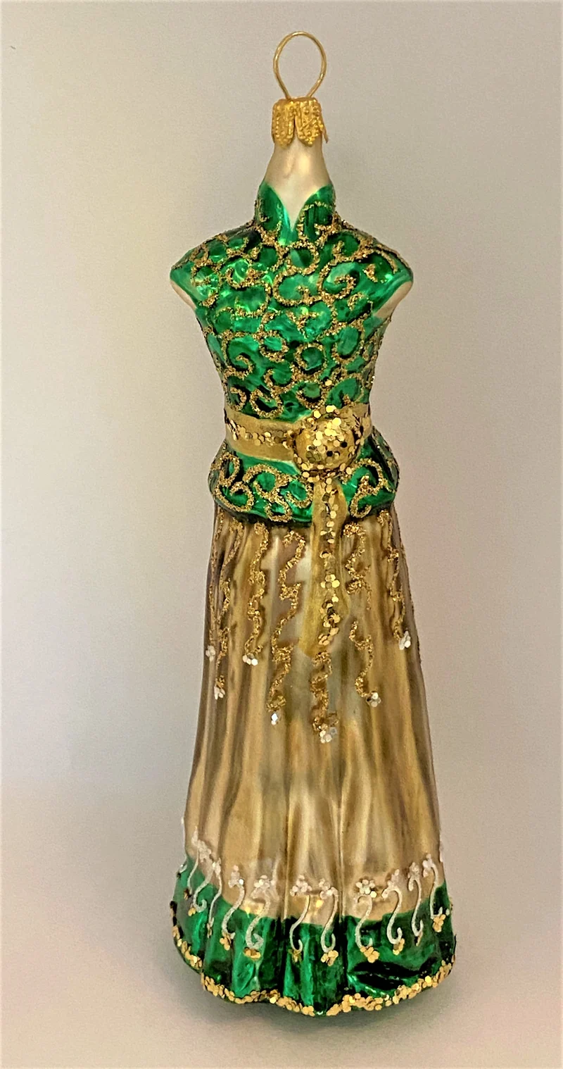 Langes schmales dunkelgrünes Kleid