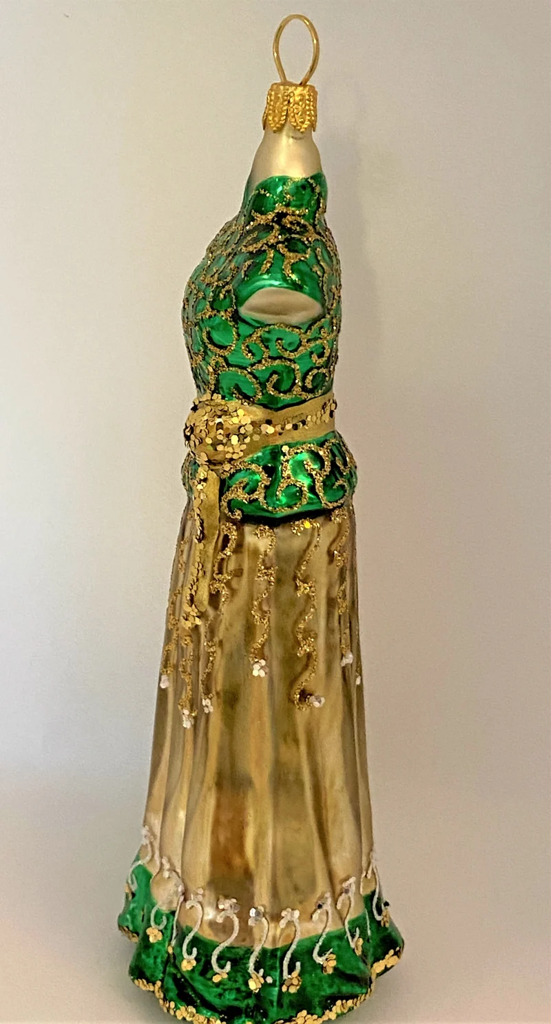 Langes schmales dunkelgrünes Kleid
