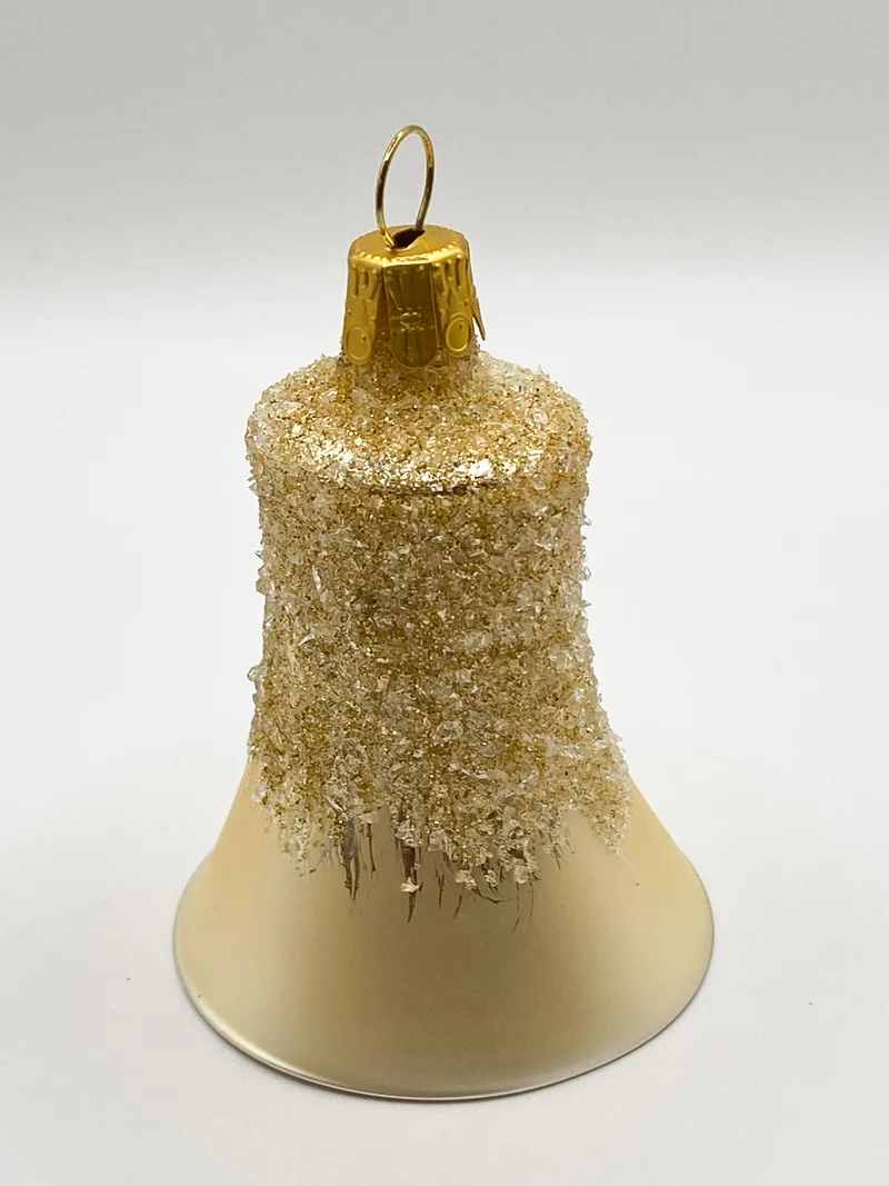 Weihnachts-Glöckchen matt beige mit Glitzer