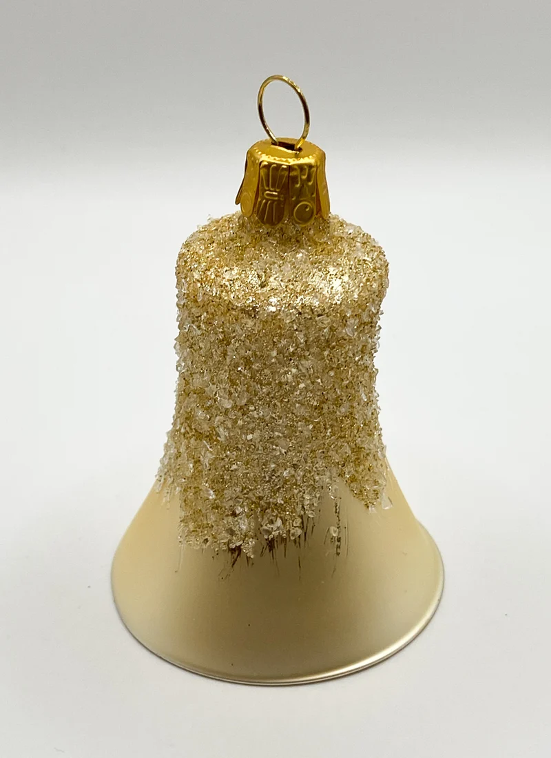 Weihnachts-Glöckchen matt beige mit Glitzer