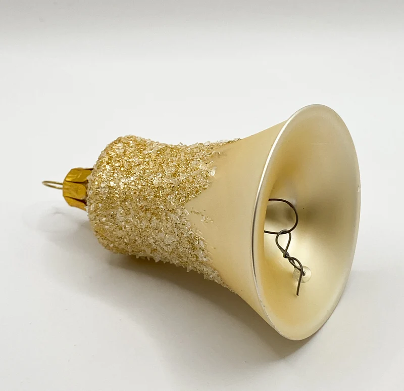 Weihnachts-Glöckchen matt beige mit Glitzer