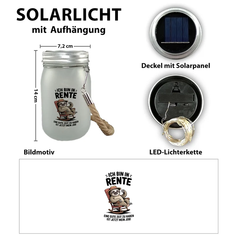 Faultier Ruhestand Solarlicht für Rentner