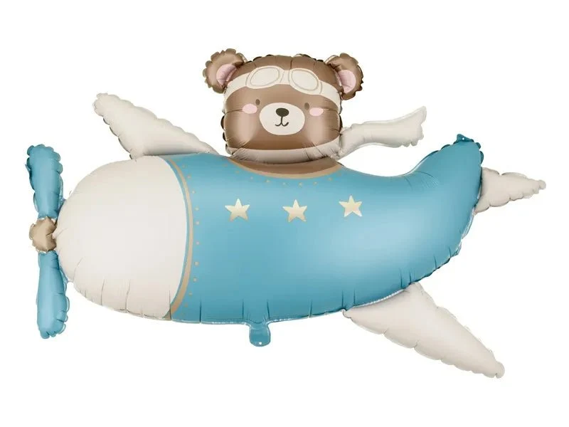 Bierfolie-Ballon, blau-weiß, mit Flugzeugmotiv, leer, 94 cm